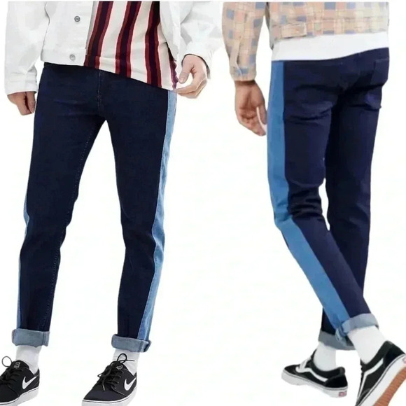 ASOS Men’s Slim Jeans In Indigo With Side Stripe Insert - Picture 1 of 5